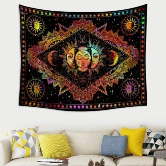 NEON BOHEMIAN SUN MOON UNIVERSE TAPESTRY. 150 * 200 - Picture 5 of 10